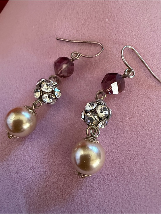 paparazzi Jewelry - Purple, Pearl and Crystal Color Drop Earrings, 1.5”,  (J0080)